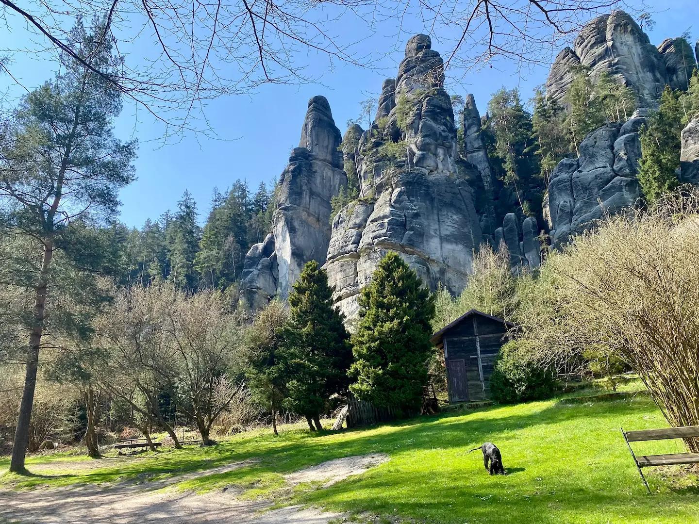 View of the rocks from the courtyard